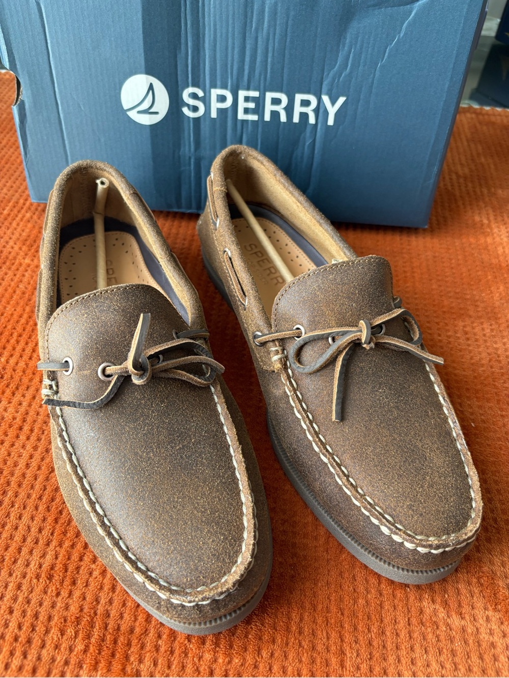 Sperry Brown Suede Men’s Boat Shoes with Leather Laces